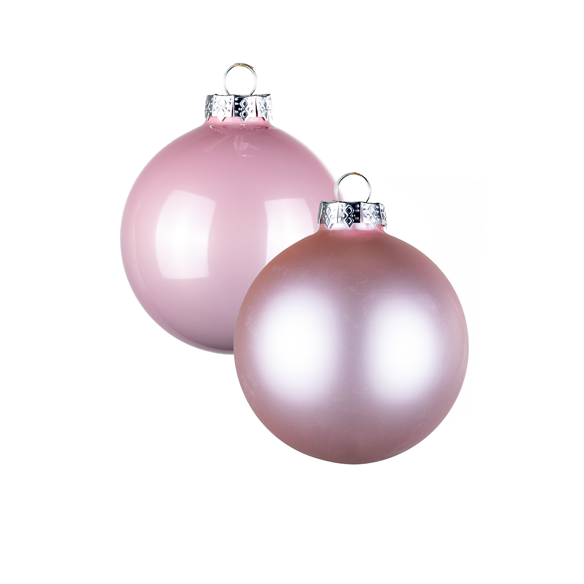 Glass christmas balls, plain , 16pcs, Light pink